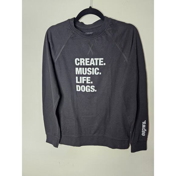 ESPWA Black Long Sleeve Thin Sweater Top Create Music Graphic Tee Shirt Small - Picture 1 of 7